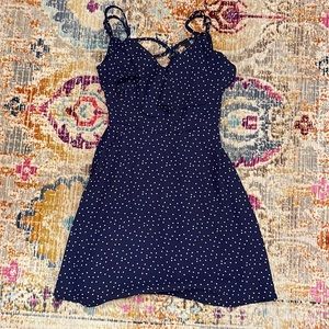 Navy blue with white polka dots sleeveless dress, size extra small